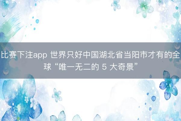 比赛下注app 世界只好中国湖北省当阳市才有的全球 “唯一无二的 5 大奇景”