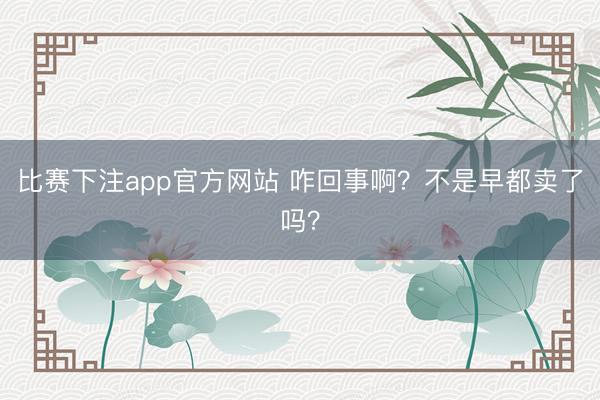 比赛下注app官方网站 咋回事啊？不是早都卖了吗？