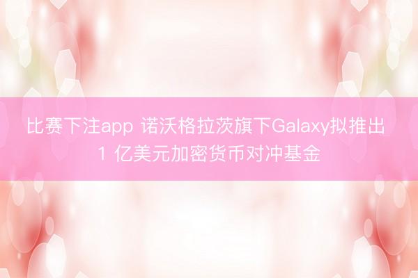 比赛下注app 诺沃格拉茨旗下Galaxy拟推出 1 亿美元加密货币对冲基金