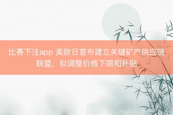 比赛下注app 美欧日宣布建立关键矿产供应链联盟,拟调整价格下限和补贴