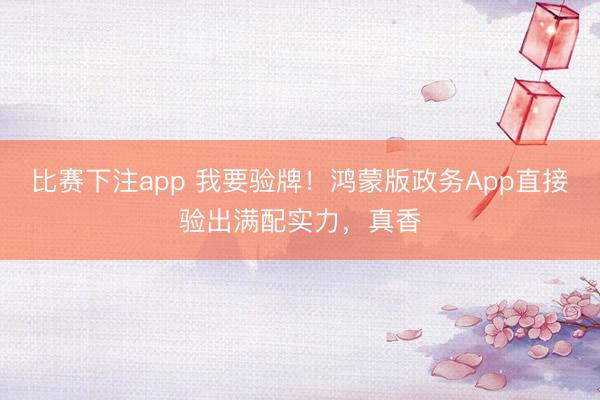比赛下注app 我要验牌!鸿蒙版政务App直接验出满配实力,真香