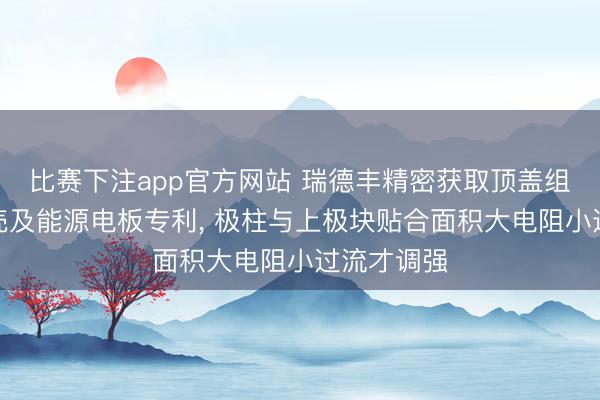 比赛下注app官方网站 瑞德丰精密获取顶盖组件电板外壳及能源电板专利, 极柱与上极块贴合面积大电阻小过流才调强