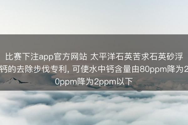 比赛下注app官方网站 太平洋石英苦求石英砂浮采用水中钙的去除步伐专利， 可使水中钙含量由80ppm降为2ppm以下