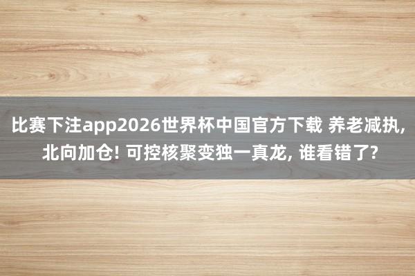比赛下注app2026世界杯中国官方下载 养老减执， 北向加仓! 可控核聚变独一真龙， 谁看错了?