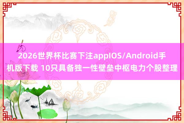 2026世界杯比赛下注appIOS/Android手机版下载 10只具备独一性壁垒中枢电力个股整理